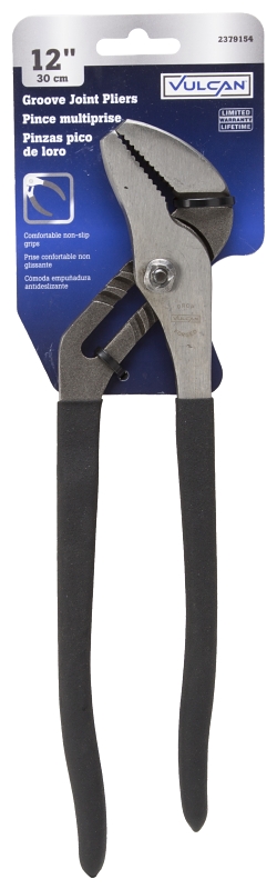 Vulcan JL-NP012 Groove Joint Plier, 12 in OAL, 1-5/8 in Jaw, Black Handle, Non-Slip Handle, 1-5/8 in W Jaw