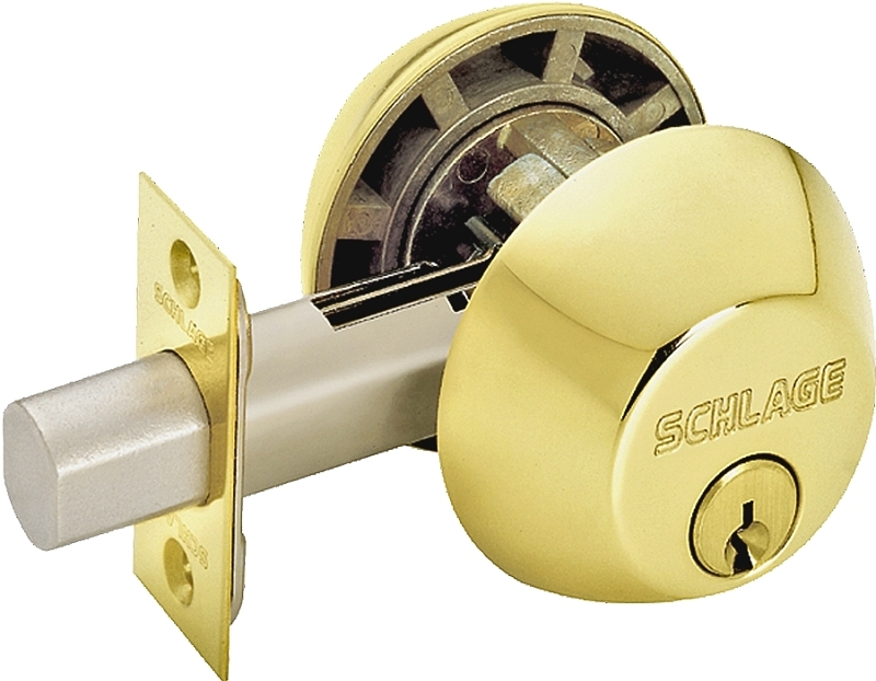 Schlage B62N605 Deadbolt, 1 Grade, SC1 Key, Metal, Bright Brass, 2-3/8, 2-3/4 in Backset, C Keyway