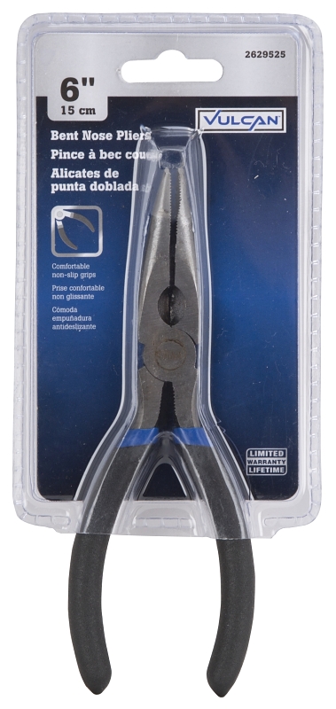 Vulcan PC974-01 Bent Nose Plier, 6 in OAL, 1.6 mm Cutting Capacity, 3.9 cm Jaw Opening, Black Handle, 3/4 in W Jaw