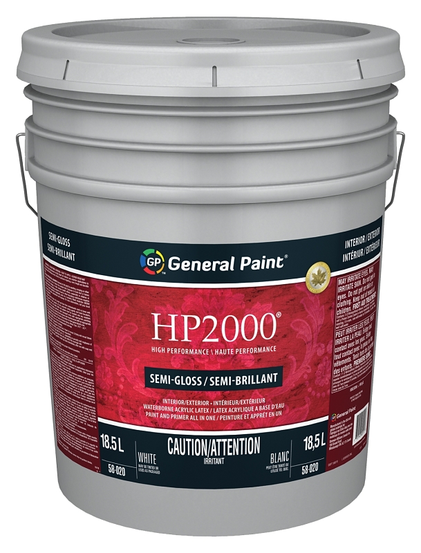 General Paint HP2000 58-020-20 Exterior Paint, Semi-Gloss, White, 5 gal Pail