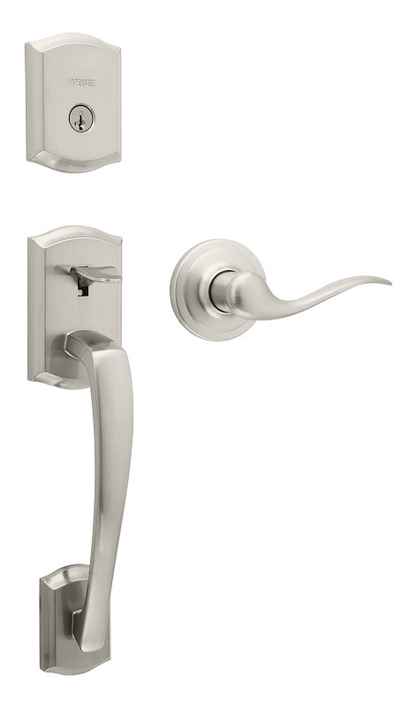 Weiser Prescott Toluca Series 9GLA84710-007 Handleset, Grade 1 Grade, Keyed Key, Zinc, Satin Nickel, KW1 Keyway