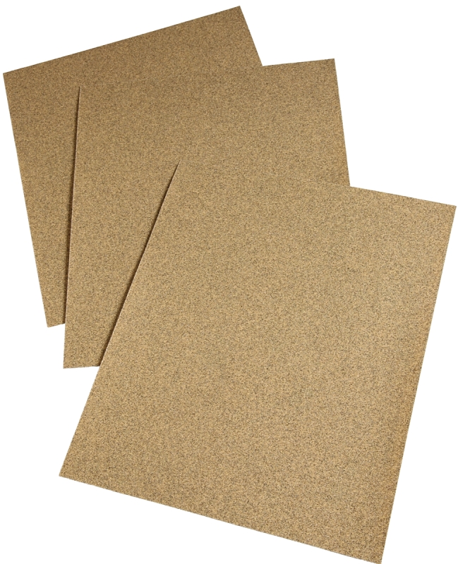 3M 02114 Sandpaper Sheet, Gold, 11 in L, 9 in W, Medium, 100 Grit, Aluminum Oxide Abrasive, Paper Backing
