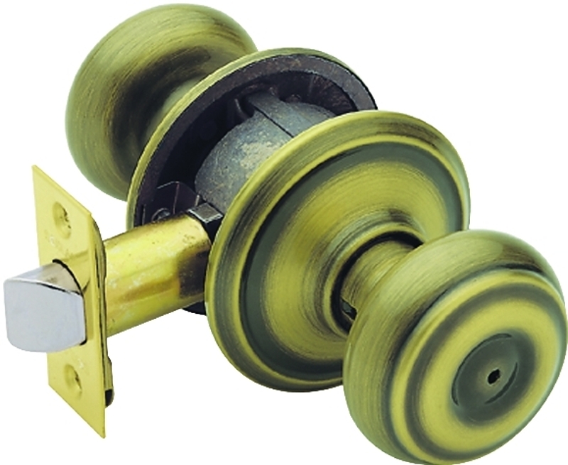 Schlage Georgian Series F40 GEO 609 Privacy Lockset, 2.31 in L x 2.75 in W x 2.75 in H Dimensions, Yes, Antique Brass