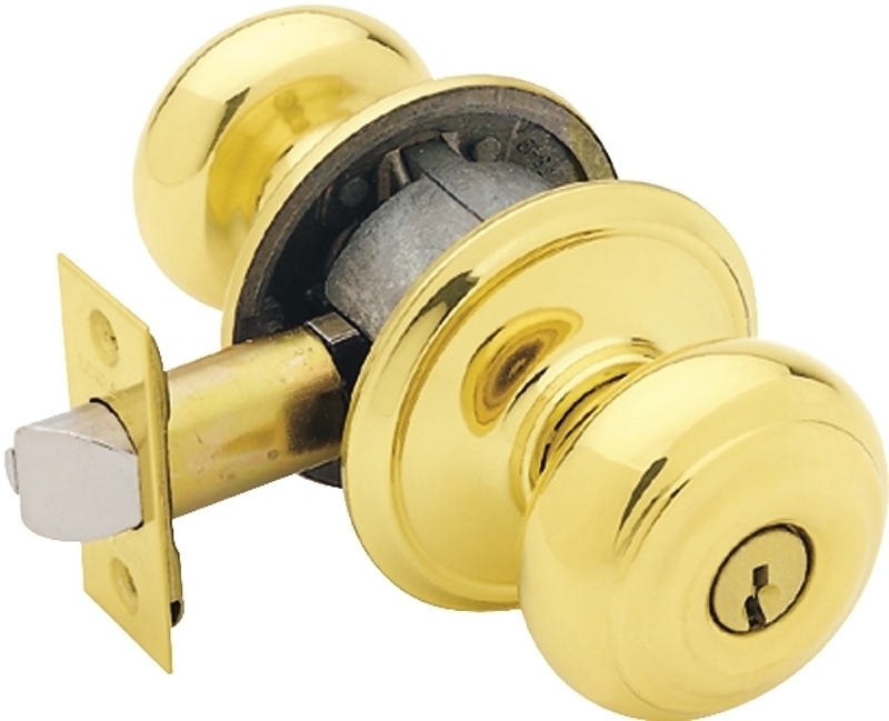 Schlage F Series F51A GEO605KA4 Entry Knob, Georgian, Knob Handle, Bright Brass, Metal, C Keyway, 2-3/4 in Dimensions