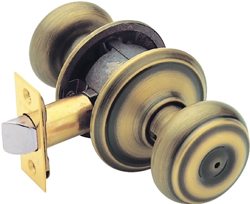 Schlage Georgian Series F40VGEO609 Privacy Lockset, 2.31 in L x 2.75 in W x 2.75 in H Dimensions, Antique Brass