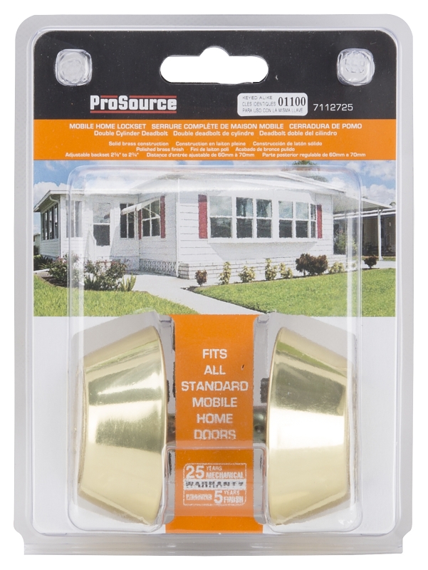 ProSource T-D102PB Deadbolt, 3 Grade, Polished Brass, 2-3/8 to 2-3/4 in Backset, KW1 Keyway