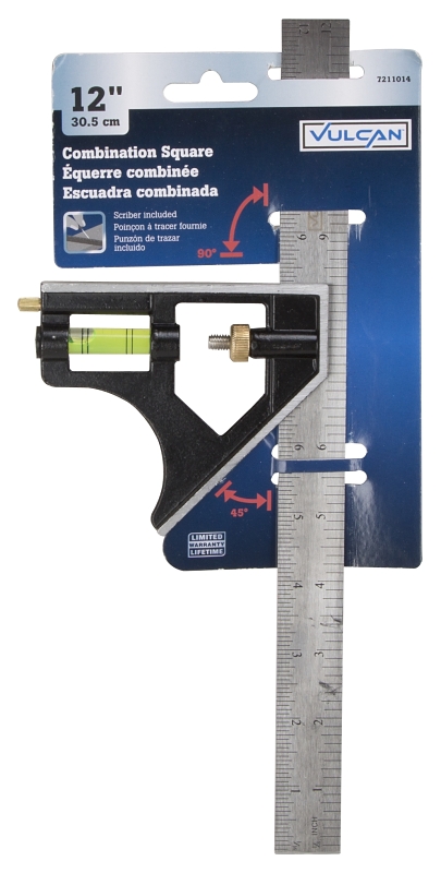 Vulcan TGE-TS12 Combo Square, 1 (2.5) in (cm) W Blade, 12 in (30.5 cm) L Blade, SAE & Metric Graduation