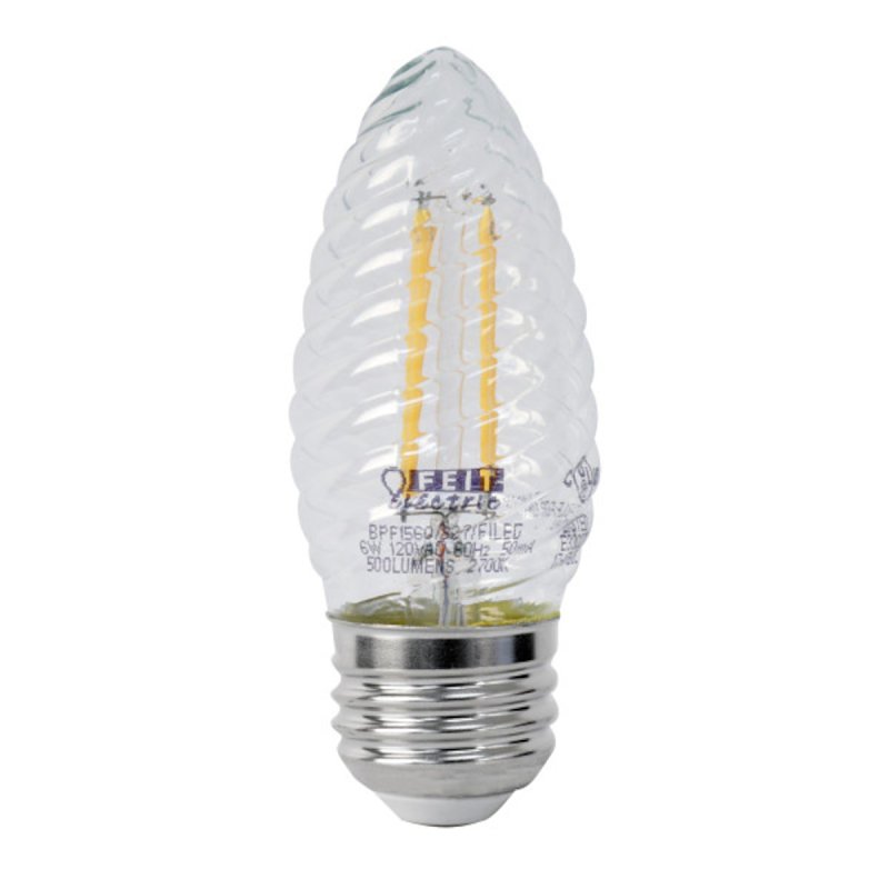 Feit Electric BPF1560/850/FILED LED Bulb, 120 V, 500 Lumens, 6 W, F15 Lamp, 60 W Equivalent, E26 Lamp Base, Clear