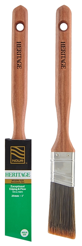 Nour 3881-25N Paint Brush, 1 in W, Angle Brush, 2-1/4 in L Bristle, Nylon/Polyester Bristle, Sash Handle