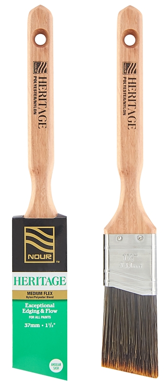Nour 3881-37N Paint Brush, 1-1/2 in W, Angle Brush, 2-1/2 in L Bristle, Nylon/Polyester Bristle, Sash Handle
