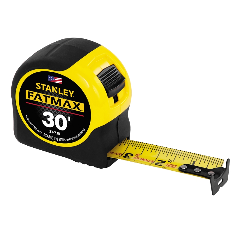 STANLEY 33-730 Measuring Tape, 30 ft L Blade, 1-1/4 in W Blade, Steel Blade, ABS Case, Black/Yellow Case