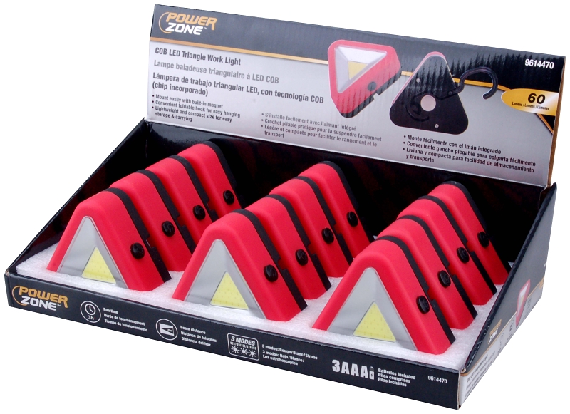 PowerZone 12620 COB LED Triangle Work Light, Red Reflector, ABS/PS Reflector, 3-1/4 in W Reflector