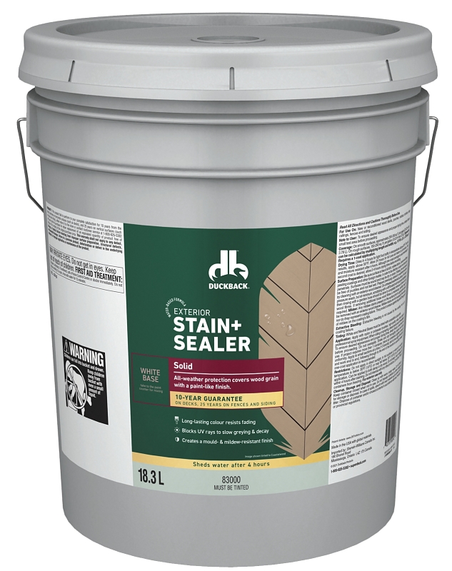 Duckback BCWB83000-20 Exterior Stain and Sealer, White Base, Liquid, 5 gal