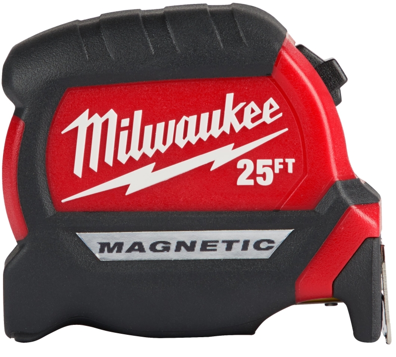 Milwaukee 48-22-1025M Tape Measure, 25 ft L Blade, 1 in W Blade, Steel Blade, ABS Case, Black/Red Case