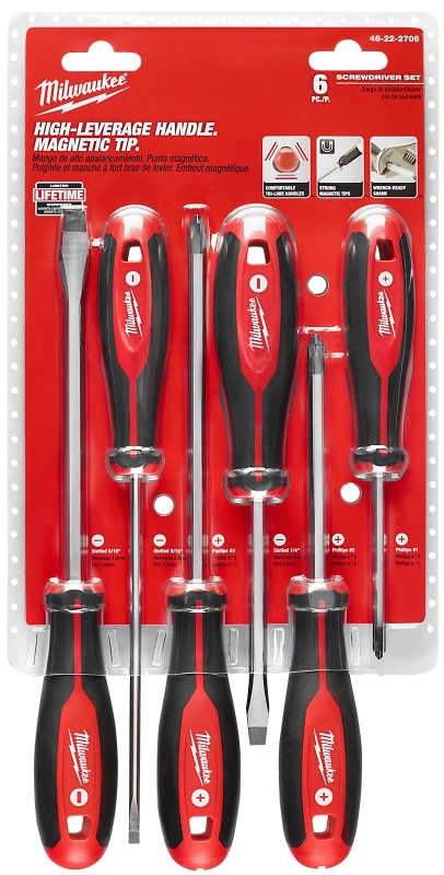 Milwaukee 48-22-2706 Screwdriver Kit, 6-Piece, Specifications: Phillips and Slotted Tip, 5/16 in Tip Size
