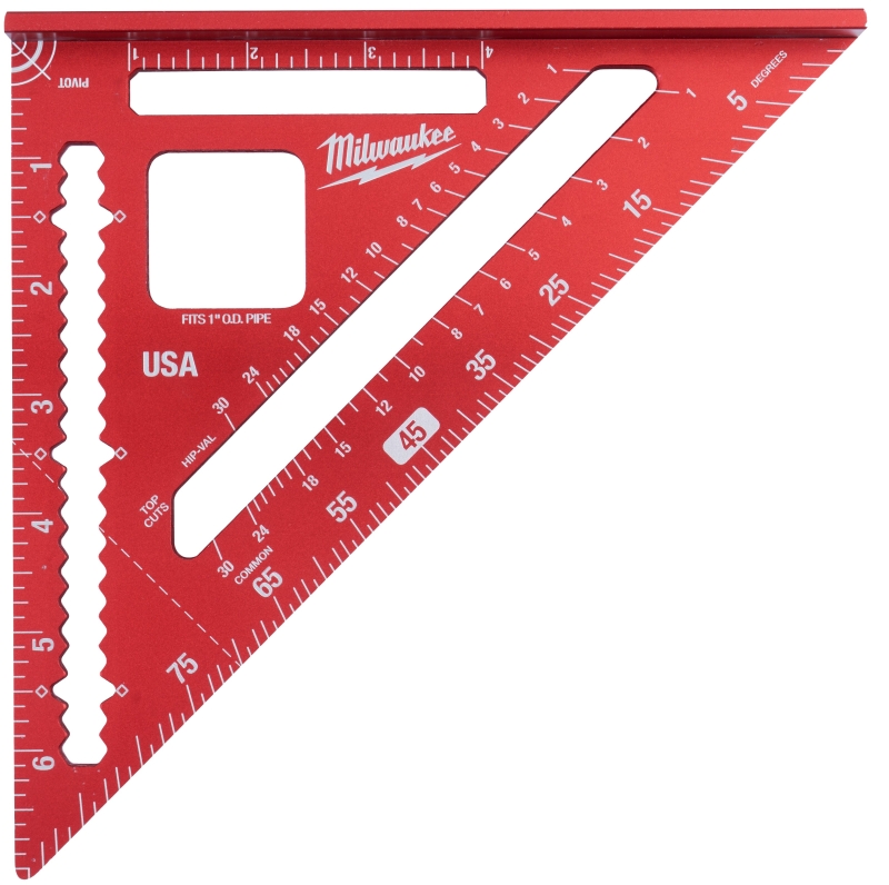 Milwaukee MLSQM070 Magnetic Rafter Square, 1/8 in Graduation, Aluminum, 7-1/4 in L, 7-1/4 in W