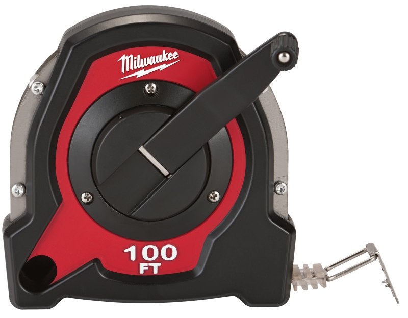 Milwaukee 48-22-5101 Long Tape, 100 ft L Blade, 3/8 in W Blade, Steel Blade, Metal Case, Black/Red Case