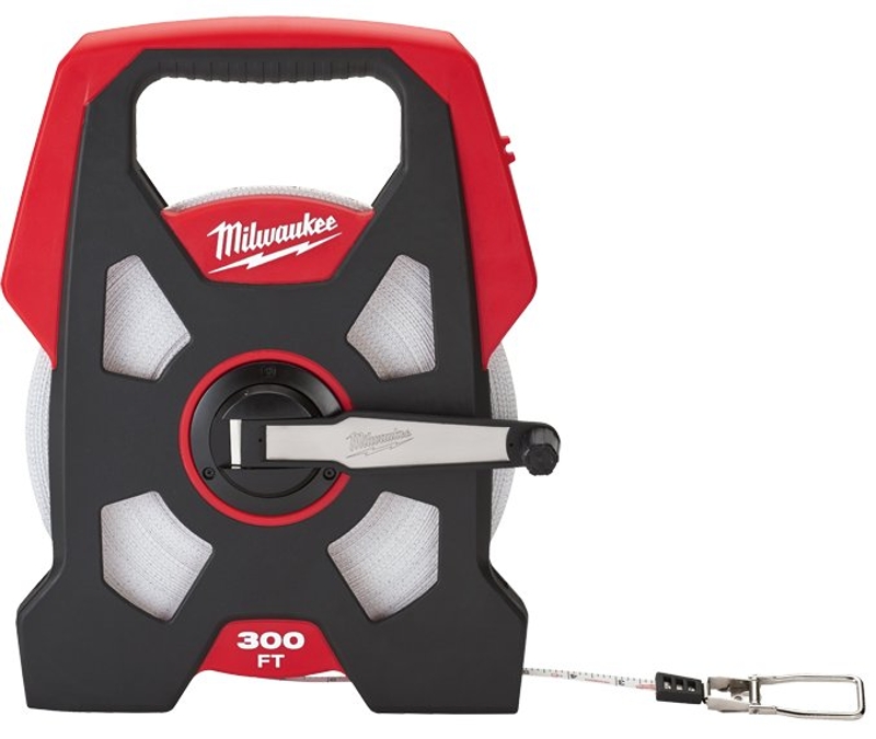 Milwaukee 48-22-5230 Long Tape, 300 ft L Blade, 3/8 in W Blade, Steel Blade, Plastic Case, Black/Red Case