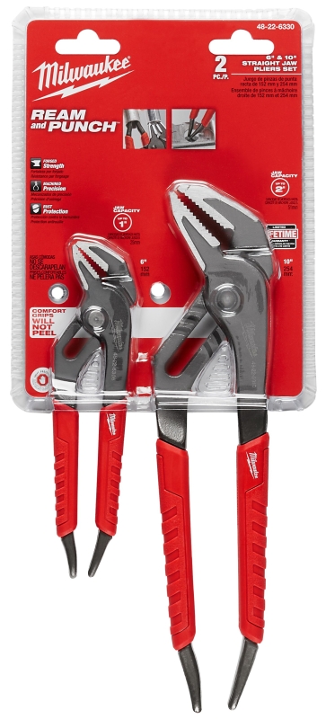 Milwaukee 48-22-6330 Plier Set, 6, 10 in OAL, 1, 2 in Jaw Opening, Red Handle, Comfort-Grip Handle, 19/64, 1/2 in W Jaw