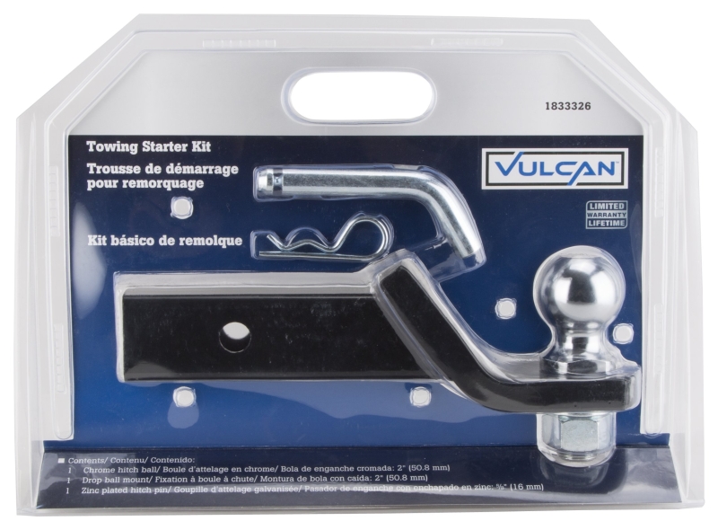 Vulcan HBB03 Hitch Kit, Steel, Silver/Black, Chrome/Powder-Coated/Zinc-Plated, For: Trailer Towing, 3 -Piece