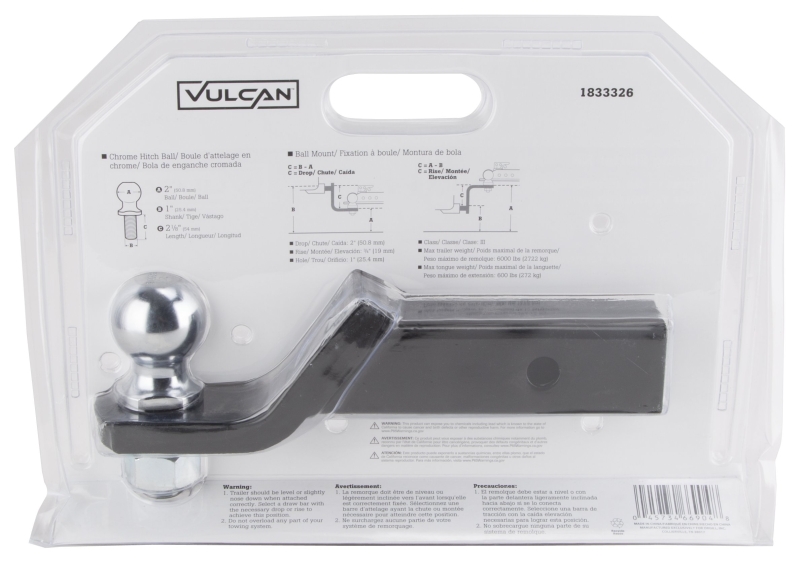 Vulcan HBB03 Hitch Kit, Steel, Silver/Black, Chrome/Powder-Coated/Zinc-Plated, For: Trailer Towing, 3 -Piece