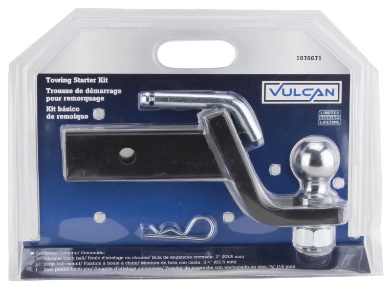 Vulcan HBB04 Hitch Kit, Steel, Silver/Black, Chrome/Powder Coated/Zinc Plated, For: Trailer Towing, 3 -Piece
