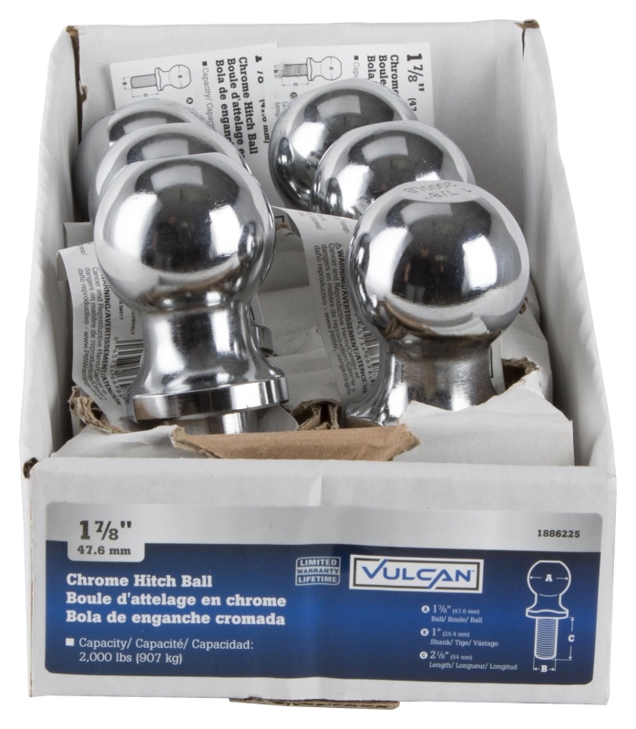 Vulcan HBB09 Hitch Ball, 1-7/8 in Dia Ball, 1 in Dia Shank, 2,000 lb Gross Towing