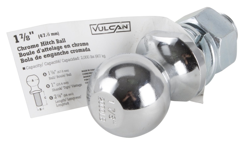 Vulcan HBB09 Hitch Ball, 1-7/8 in Dia Ball, 1 in Dia Shank, 2,000 lb Gross Towing