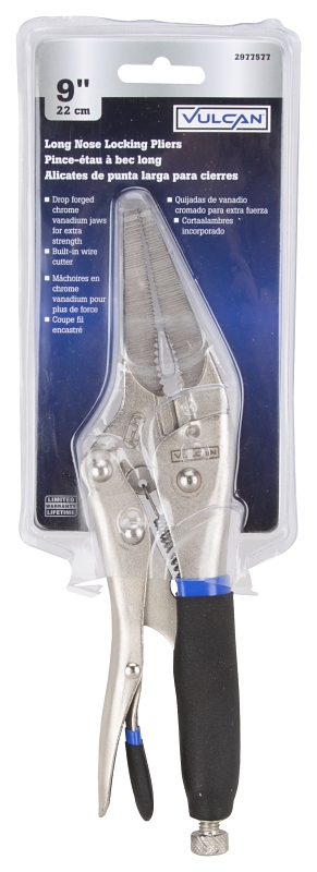 Vulcan JL-NP025 Locking Plier, 9 in OAL, 2-3/4 in Jaw Opening, Black Handle, Comfort-Grip Handle, 1-1/4 in W Jaw