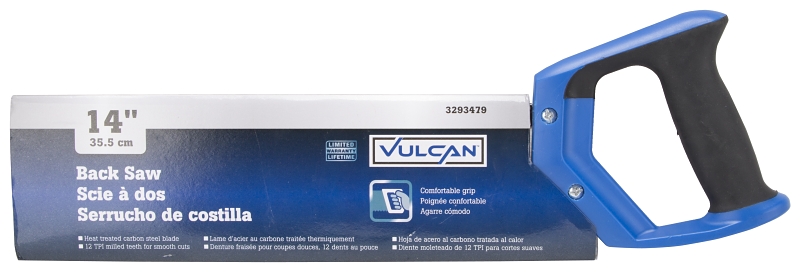 Vulcan TTH1314 Back Saw, 14 in L Blade, 12 TPI TPI, Steel Blade, Comfortable, Two-Tone Soft Handle, Plastic Handle