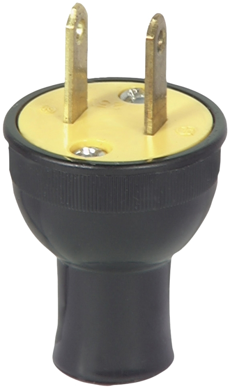 Eaton Wiring Devices BP3123BK Electrical Plug, Round, 13/32 in, 2-Pole, 15 A, 125 V, NEMA: NEMA 1-15, Black