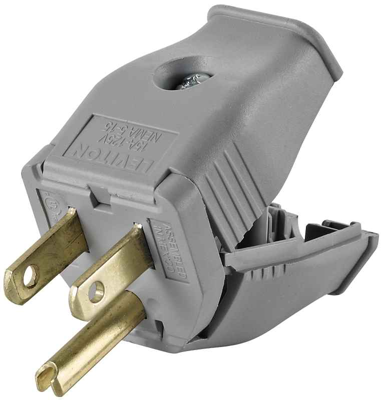 LEVITON MFG - Leviton 3W101-GY Plug, 2-Pole, 15 A, 125 V, Female, NEMA ...