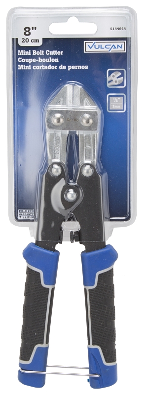 Vulcan JL-WD-01B Mini Bolt Cutter, 3 mm Cutting Capacity, Chrome-Molybdenum Steel Jaw, 8 in OAL, Black/Blue Handle
