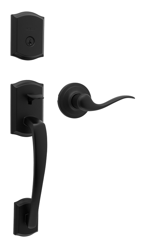Weiser Prescott Toluca Series 9GLA84710-008 Handleset, Grade 1 Grade, Keyed Key, Zinc, Matte Black, KW1 Keyway