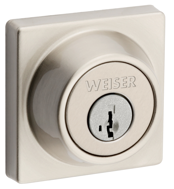 Weiser Elements Series 9GDC94710-062 Deadbolt, Grade 3 Grade, Keyed Key, Satin Nickel, 2-3/8, 2-3/4 in Backset