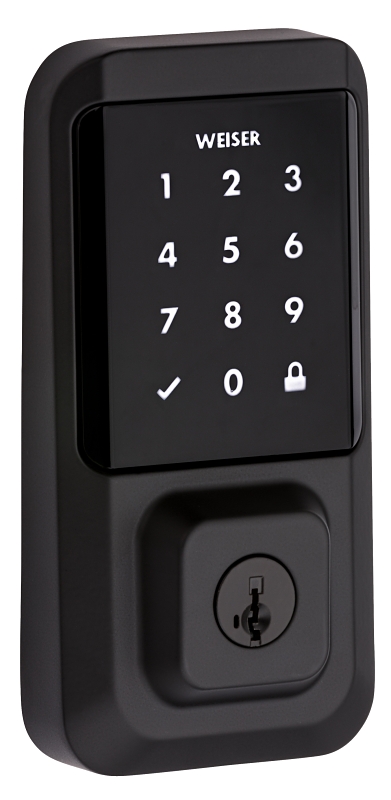 Weiser Halo Series 9GED25000-004 Electronic Deadbolt, Contemporary Design, Matte Black, Residential, 2 Grade