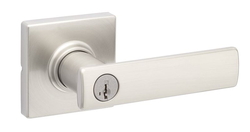 Weiser Breton Square Rose Elements Series 9GLC5350-094 Entry Lever, Satin Nickel, Aluminum, SC1, KW1 Keyway, Residential