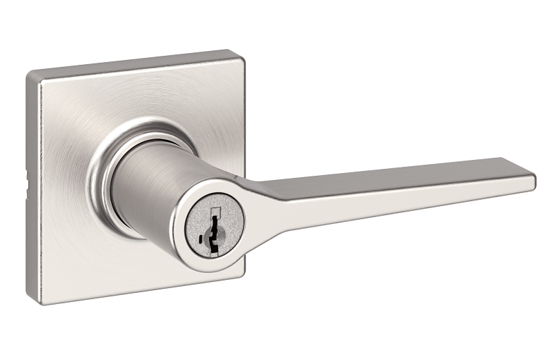 Weiser Elements Hollis Square Rose Series 9GLC5350-099 Entry Lever, Satin Nickel, SC1, KW1 Keyway, Residential, 3 Grade
