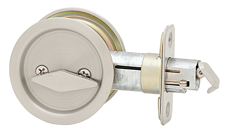 Weiser Round Pocket Door Lock Series 9WR10310-003 Privacy, Universal Hand, Satin Nickel, 2-3/8 in Backset