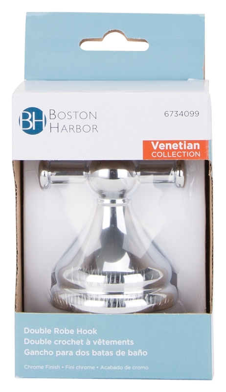 Boston Harbor L5053-26-10 Double Robe Hook, 2-Hook, Zinc, Chrome, Wall
