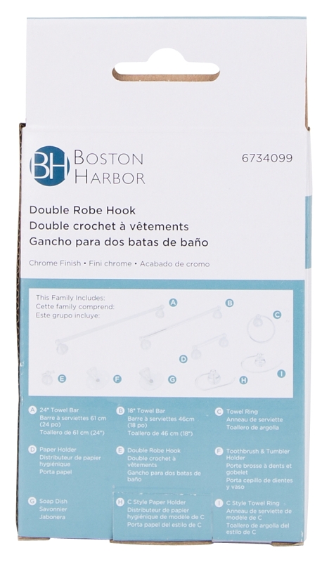 Boston Harbor L5053-26-10 Double Robe Hook, 2-Hook, Zinc, Chrome, Wall