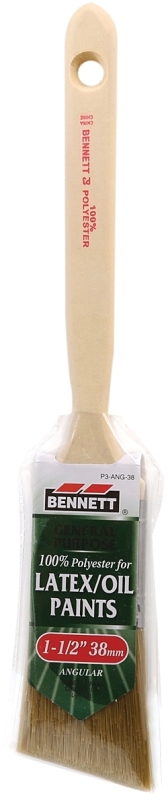 Bennett P3-ANG-38 Paint Brush, Wood Handle, 1-1/2 in W, Polyester Bristle