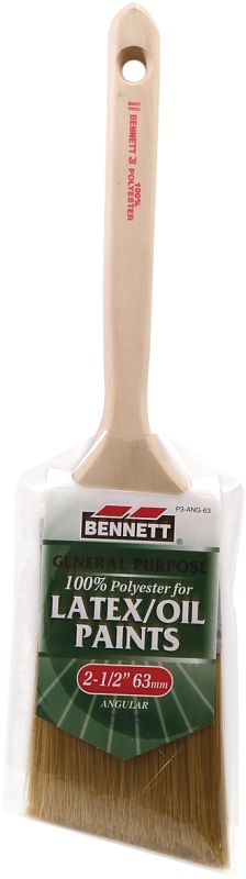 Bennett P3-ANG-63 Paint Brush, Wood Handle, 2-1/2 in W, Polyester Bristle