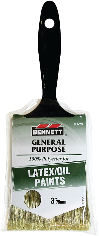 Bennett P1-75 Paint Brush, Plastic Handle, 3 in W, Polyester Bristle