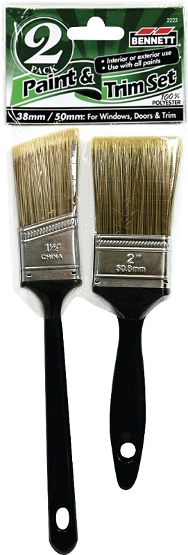 Bennett 2222 Paint Brush Set, Includes: 2 in, 1-1/2 in Plastic Handle Brushes, 2-Brush