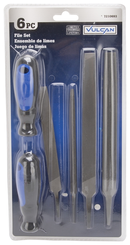 Vulcan JL-FS-6PCS-2 File Set, 6-Piece, Blade: Steel Handle: PP + TPR, Blue & Black (Handle)