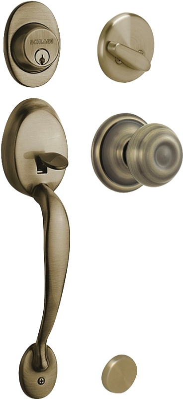 Schlage F60PLYXGEO609 Combination Lockset, Mechanical Lock, Knob Handle, Round Design, Antique Brass, 1 Grade