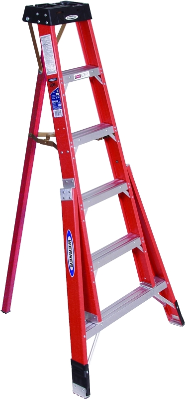 WERNER FTP6200 Series FTP6206 Tripod Ladder, 10 ft Max Reach H, 6-Step, 300 lb, Type IA Duty Rating, 3 in D Step, Black