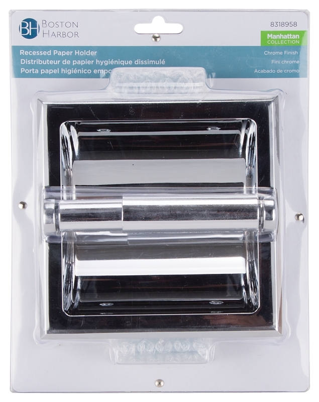 Boston Harbor PBC107-3L Recessed Paper Holder, Plastic/Zinc, Chrome, Recessed Mounting