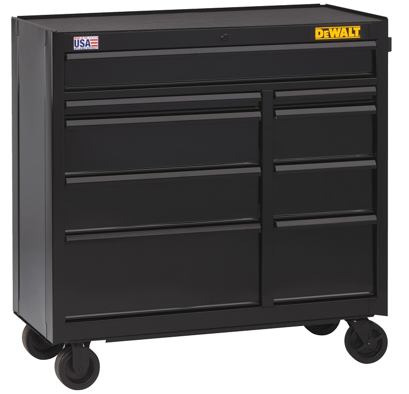 DeWALT DWST24190 Rolling Tool Cabinet, 15,498 cu-in, 26-1/2 in OAW, 40-1/2 in OAH, 18 in OAD, Steel, Black, 9-Drawer